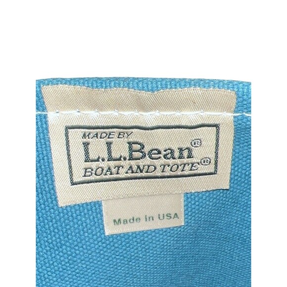 Vtg L.L. Bean Canvas Tote Bag Boat and Green Blue Rare Retro Medium Embroidered - Picture 4 of 6